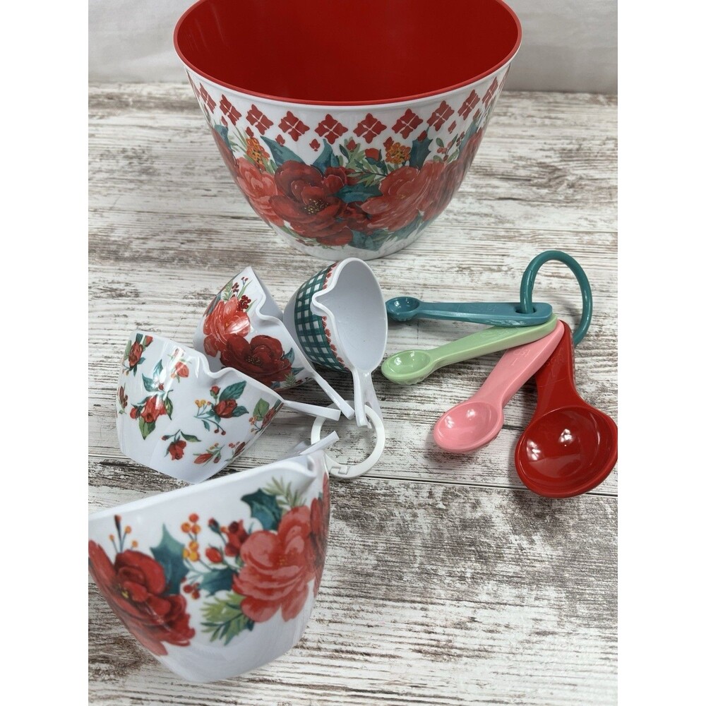 PIONEER WOMAN MELAMINE 9PC Measuring SET & Bowl CHEERFUL ROSE NEW
